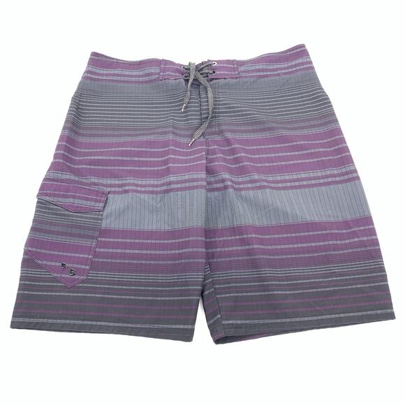 Joe Boxer Striped Board Shorts Size 36 Mens Dark Gray Purple Large Swim Trunks L - Picture 1 of 8